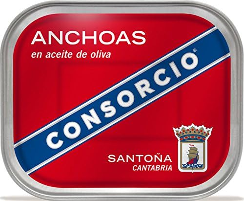 Anchoas del Cantábrico Consorcio en Aceite de Oliva, lata de 335g. Filetes de anchoa elaborados de forma artesanal para disfrutar de una exquisitez culinaria de gran formato. Consorcio - frontal