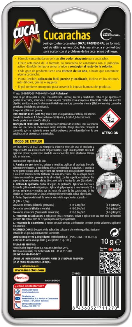 Cucal Cebo en Gel, Insecticida de 100gr para Interiores. Una trampa de acción rápida y duradera para eliminar eficazmente cucarachas y otros insectos rastreros en el hogar. Cucal - pack