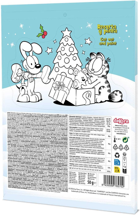 Dekora Calendario de Adviento de Garfield, 50g. Una cuenta atrás para la Navidad muy divertida y perezosa con 24 chocolatinas de cremoso chocolate con leche. Dekora - detalle