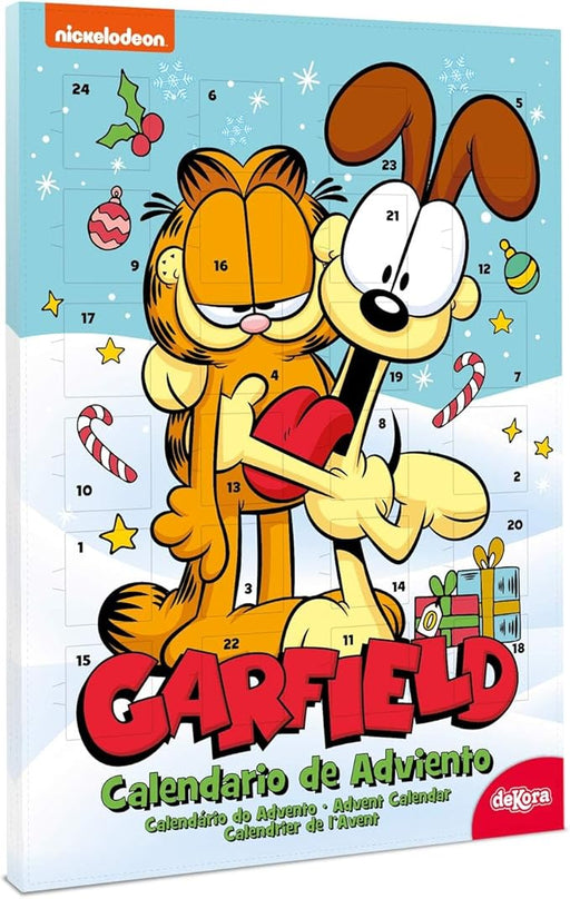 Dekora Calendario de Adviento de Garfield, 50g. Una cuenta atrás para la Navidad muy divertida y perezosa con 24 chocolatinas de cremoso chocolate con leche. Dekora - frontal