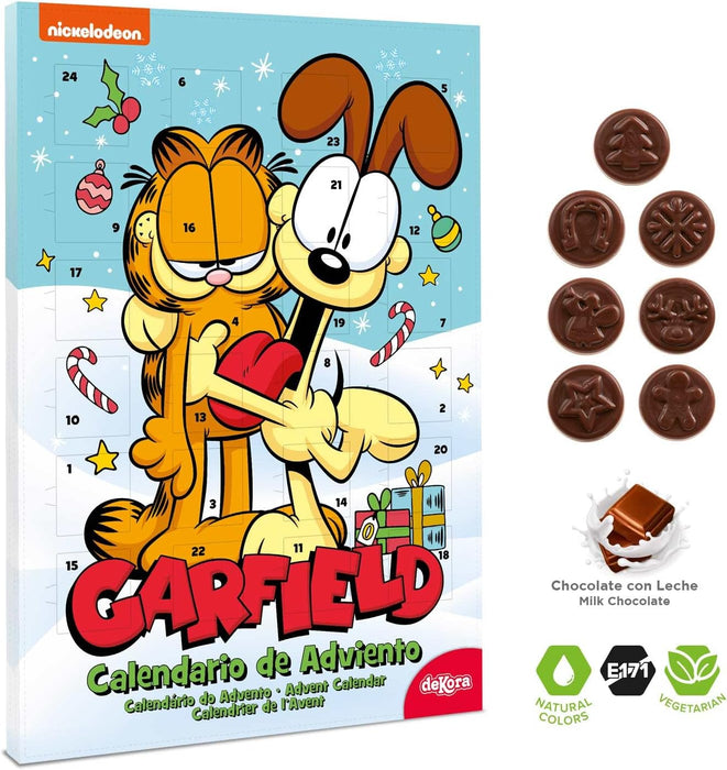 Dekora Calendario de Adviento de Garfield, 50g. Una cuenta atrás para la Navidad muy divertida y perezosa con 24 chocolatinas de cremoso chocolate con leche. Dekora - ingredientes