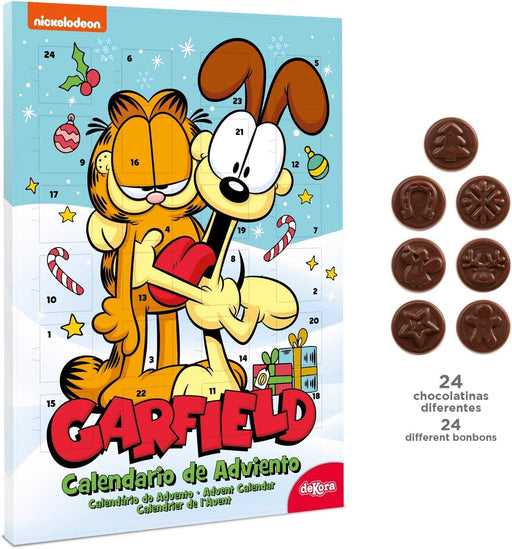 Dekora Calendario de Adviento de Garfield, 50g. Una cuenta atrás para la Navidad muy divertida y perezosa con 24 chocolatinas de cremoso chocolate con leche. Dekora - pack