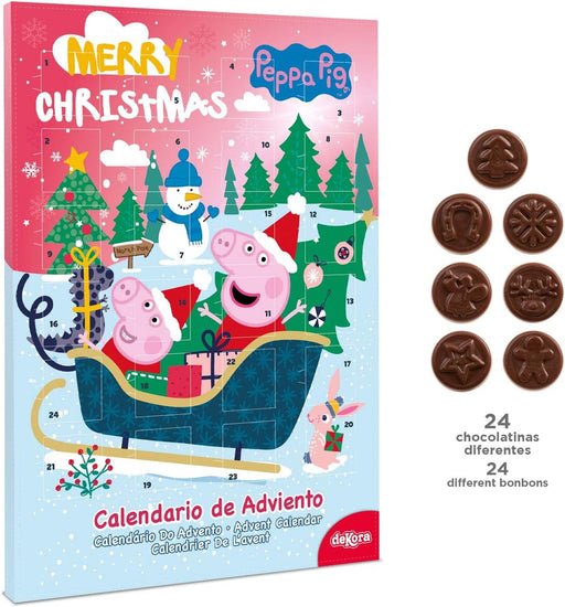 Dekora Calendario de Adviento de Peppa Pig, 50g. La cuenta atrás para la Navidad más divertida con Peppa, George y 24 chocolatinas de chocolate con leche y colorantes naturales. Dekora - pack