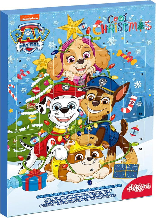 Dekora Calendario de Adviento Infantil de la Patrulla Canina, 50g. Una cuenta atrás navideña con los cachorros más valientes y 24 chocolatinas sin gluten. Dekora - frontal