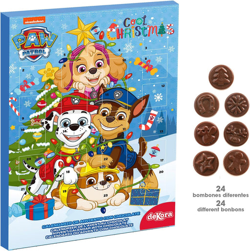Dekora Calendario de Adviento Infantil de la Patrulla Canina, 50g. Una cuenta atrás navideña con los cachorros más valientes y 24 chocolatinas sin gluten. Dekora - pack
