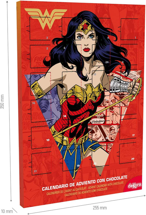 Dekora Calendario de Adviento Infantil de Wonder Woman, 50g. Una cuenta atrás heroica para la Navidad con la superheroína de DC Comics y 24 chocolatinas sin gluten. Dekora - pack