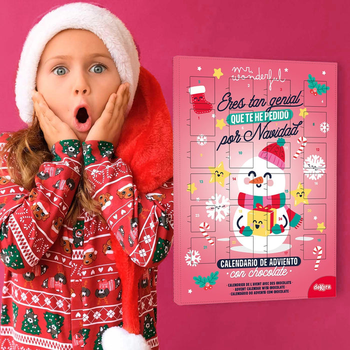 Dekora Calendario de Adviento Mr. Wonderful, 50g. Una cuenta atrás para la Navidad con 24 chocolatinas, mensajes positivos y el diseño más genial y divertido. Dekora - presentacion