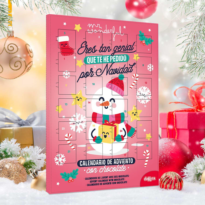 Dekora Calendario de Adviento Mr. Wonderful, 50g. Una cuenta atrás para la Navidad con 24 chocolatinas, mensajes positivos y el diseño más genial y divertido. Dekora - uso