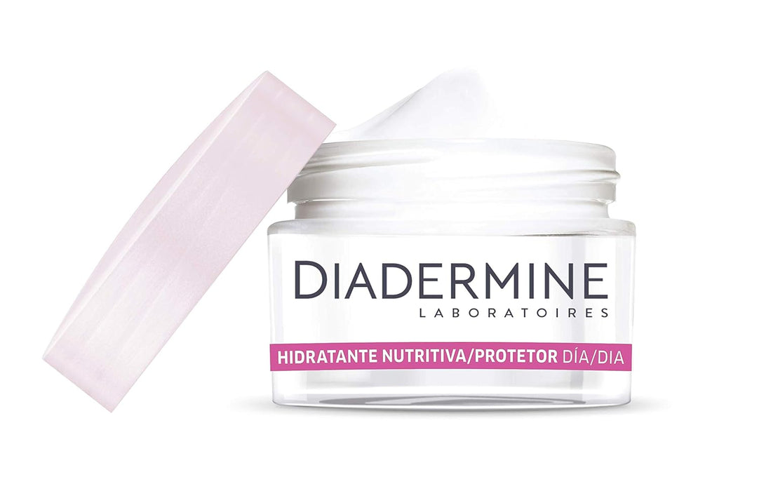 Diadermine Crema de Día Hidratante Nutritiva, pack de 2x50ml. Fórmula especializada para pieles secas y sensibles con Provitamina B5 que protege, nutre y suaviza intensamente tu cutis. Diadermine - ingredientes