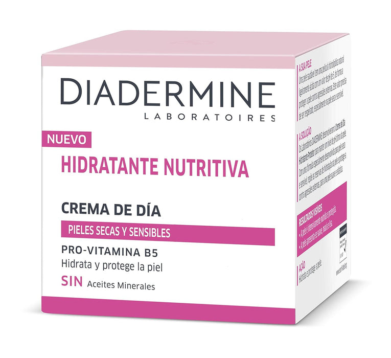 Diadermine Crema de Día Hidratante Nutritiva, pack de 2x50ml. Fórmula especializada para pieles secas y sensibles con Provitamina B5 que protege, nutre y suaviza intensamente tu cutis. Diadermine - pack