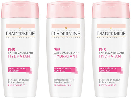 Diadermine Crema Desmaquillante Hidratante, pack de 3 botes de 200 ml. Limpia, calma e hidrata tu piel en un solo paso, eliminando el maquillaje suavemente y respetando la barrera cutánea. Diadermine - frontal