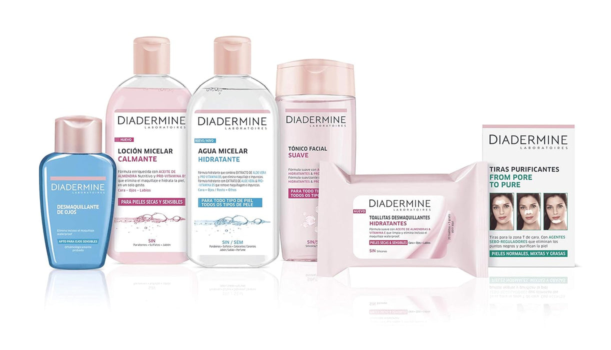 Diadermine Tónico Facial Suave con Provitamina B5, 200 ml. Refresca, hidrata y suaviza todo tipo de pieles, eliminando las últimas impurezas y preparando el rostro para el siguiente paso. Diadermine - detalle