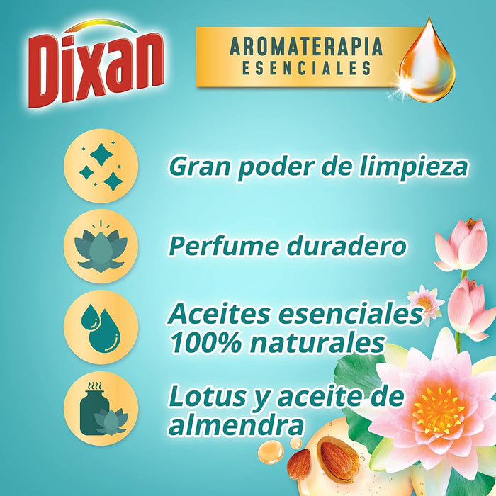 Dixan Gel Aromaterapia Loto y Aceite de Almendras, pack de 4 detergentes líquidos (120 lavados). Jabón para ropa blanca y de color con aceites esenciales 100% naturales. Dixan - detalle