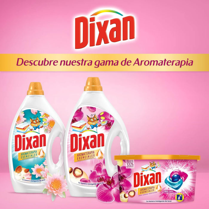 Dixan Gel Aromaterapia Loto y Aceite de Almendras, pack de 4 detergentes líquidos (120 lavados). Jabón para ropa blanca y de color con aceites esenciales 100% naturales. Dixan - presentacion