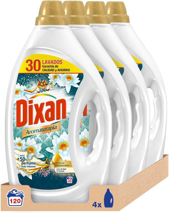 Dixan Gel Aromaterapia Loto y Aceite de Almendras, pack de 4 detergentes líquidos (120 lavados). Jabón para ropa blanca y de color con aceites esenciales 100% naturales. Dixan - zoom