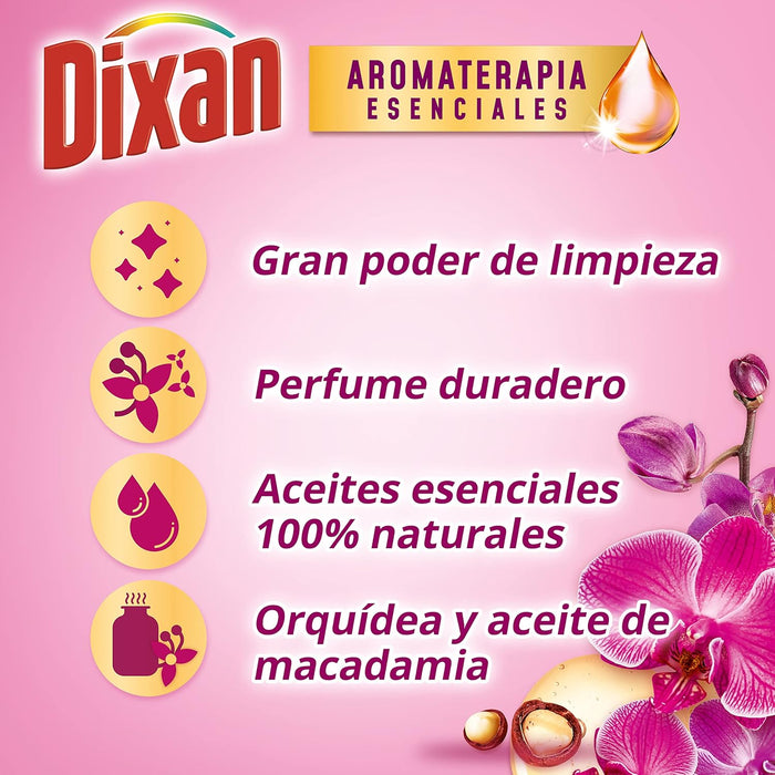 Dixan Gel Aromaterapia Orquídea y Aceite de Macadamia, pack de 4 detergentes (120 lavados). Jabón líquido con aceites esenciales 100% naturales para ropa blanca y de color. Dixan - detalle