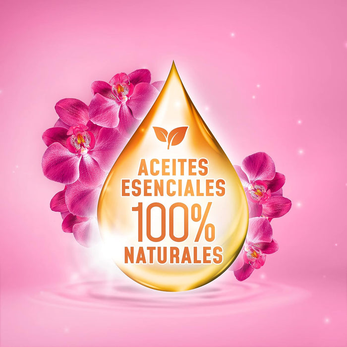 Dixan Gel Aromaterapia Orquídea y Aceite de Macadamia, pack de 4 detergentes (120 lavados). Jabón líquido con aceites esenciales 100% naturales para ropa blanca y de color. Dixan - lateral