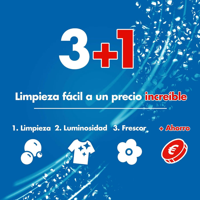 Dixan Gel Total 3+1, detergente líquido para lavadora, pack de 4 envases (120 lavados). Jabón para ropa blanca y clara que asegura limpieza, luminosidad y frescor duradero. Dixan - detalle