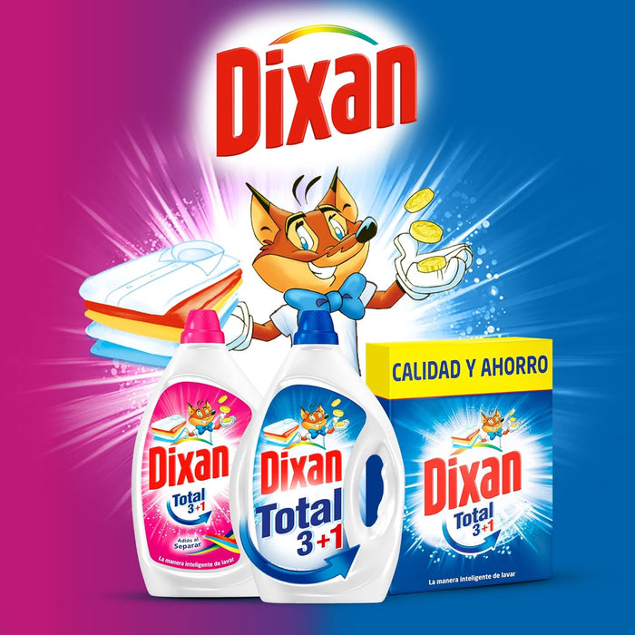 Dixan Gel Total 3+1, detergente líquido para lavadora, pack de 4 envases (120 lavados). Jabón para ropa blanca y clara que asegura limpieza, luminosidad y frescor duradero. Dixan - presentacion