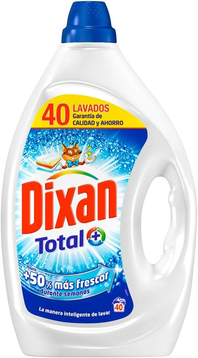 Dixan Gel Total 3+1, detergente líquido para lavadora, pack de 4 envases (120 lavados). Jabón para ropa blanca y clara que asegura limpieza, luminosidad y frescor duradero. Dixan - zoom