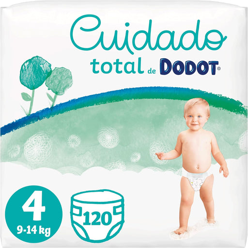 Dodot Pañales Cuidado Total Talla 4 (9-14 kg), 120 Pañales. Protección superior con materiales de origen vegetal, algodón premium y una fórmula pura para la piel sensible de tu bebé. Dodot - frontal