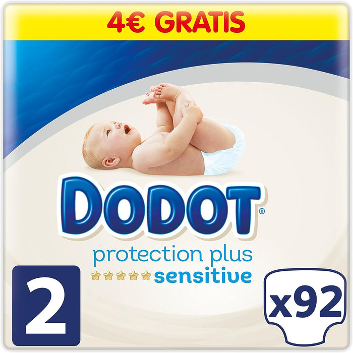 Dodot Sensitive Pañales Talla 2 (4-8 Kg), Pack de 92 Unidades. Con tubos ultra-absorbentes, suavidad de seda y máxima protección para la piel sensible de tu bebé en crecimiento. Dodot - presentacion