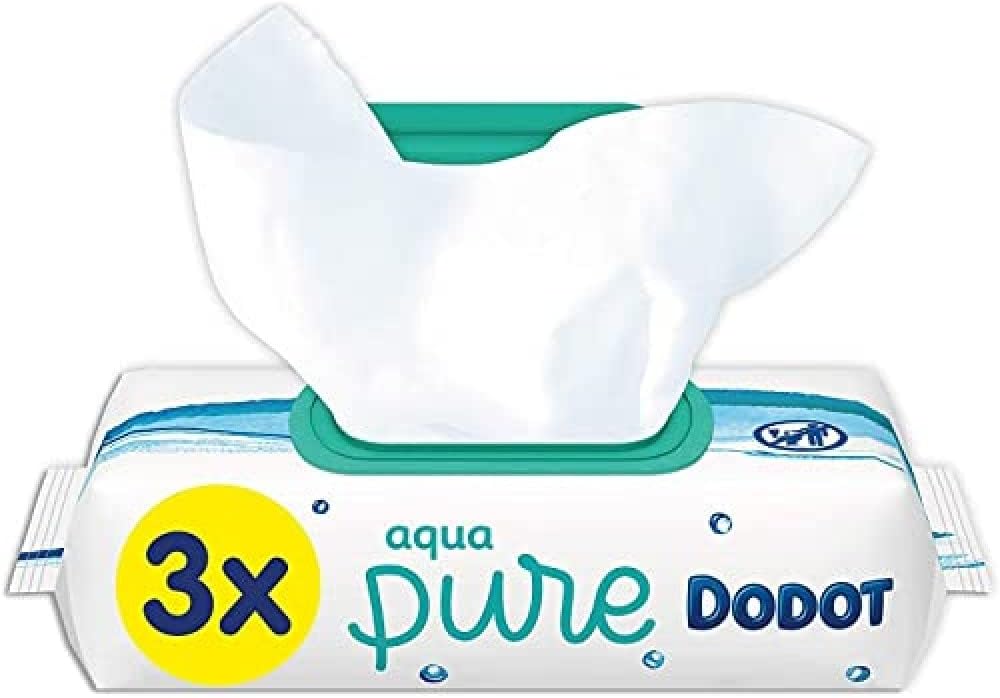 Dodot Toallitas Aqua Pure para Bebé, elaboradas con 99% de Agua y Algodón Orgánico. Pack de 3 paquetes, 144 toallitas en total, para una limpieza delicada y pura desde el primer día. Dodot - zoom
