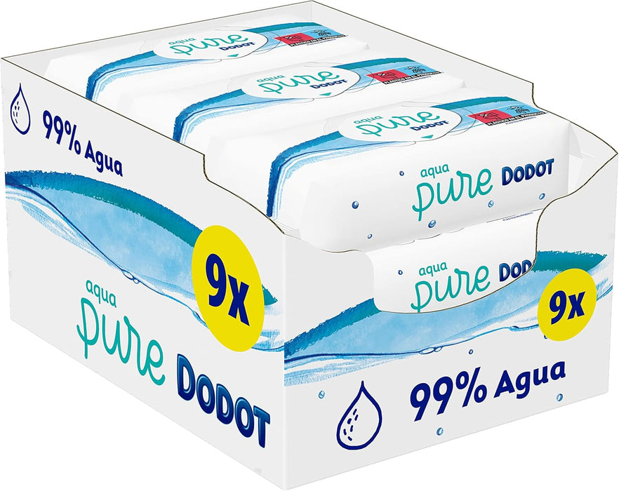 Dodot Toallitas para Bebé Aqua Pure, 432 Unidades (9 Paquetes x 48). El pack de inicio ideal para descubrir la limpieza más pura de Dodot o para tener siempre a mano en casa y en el bolso. Dodot - frontal
