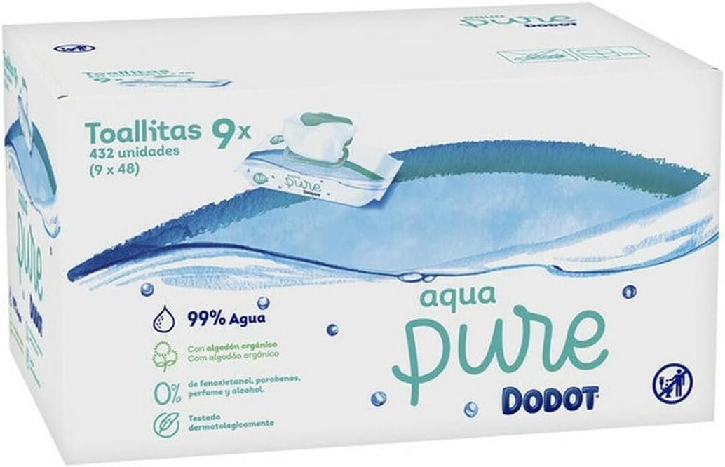 Dodot Toallitas para Bebé Aqua Pure, 432 Unidades (9 Paquetes x 48). El pack de inicio ideal para descubrir la limpieza más pura de Dodot o para tener siempre a mano en casa y en el bolso. Dodot - extra