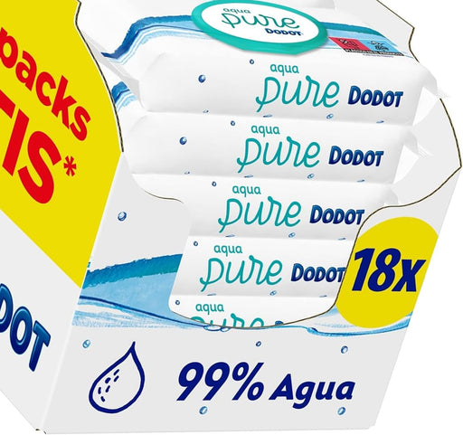 Dodot Toallitas para Bebé Aqua Pure, 99% Agua, Pack Ahorro 864 Toallitas (18 Paquetes). Abastécete del cuidado más puro y delicado para la piel de tu bebé con este formato de máximo ahorro. Dodot - pack
