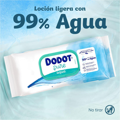 Dodot Toallitas Pure Aqua para Bebé, pack de 864 toallitas (18 paquetes de 48). Fórmula con 99% de agua que ayuda a restaurar el pH natural de la piel. Sin plástico y sin perfume. Dodot - pack
