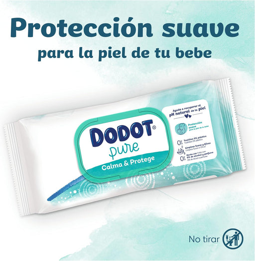 Dodot Toallitas Pure Calma & Protege para Bebé, Mega Pack de 1104 Toallitas (24x46). Fórmula con aloe vera que restaura el pH, 99% agua y sin plástico para el cuidado más puro. Dodot - pack