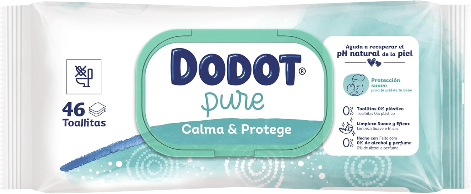 Dodot Toallitas Pure Calma & Protege para Bebé, Mega Pack de 1104 Toallitas (24x46). Fórmula con aloe vera que restaura el pH, 99% agua y sin plástico para el cuidado más puro. Dodot - presentacion