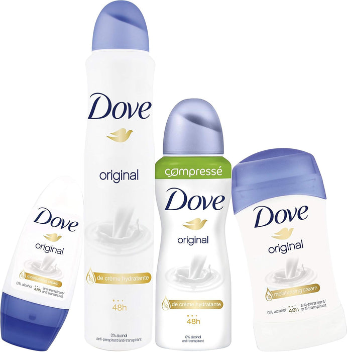 Dove Desodorante Antitranspirante Original en Aerosol, pack de 6x200 ml. Protección eficaz durante 48 horas con ¼ de crema hidratante para unas axilas suaves y cuidadas. Dove - lateral