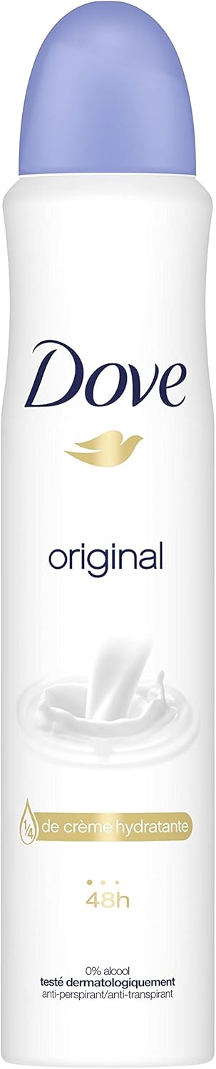 Dove Desodorante Antitranspirante Original en Aerosol, pack de 6x200 ml. Protección eficaz durante 48 horas con ¼ de crema hidratante para unas axilas suaves y cuidadas. Dove - pack