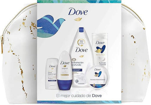 Neceser de Regalo para Mujer Dove con Set de Baño Completo. Incluye Gel 500ml, Loción 250ml, Desodorante Roll-On, Crema 75ml, Gel Hidroalcohólico y Bolsa de Aseo. Dove - frontal