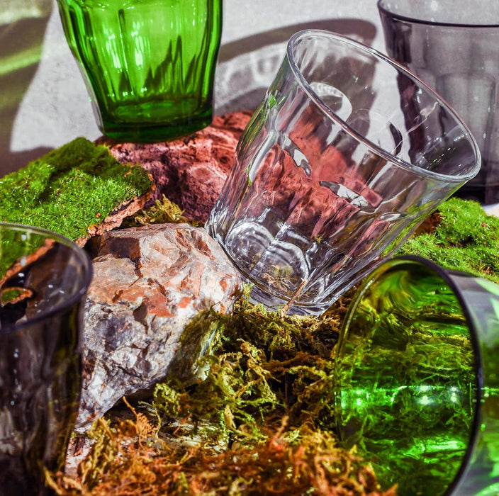 Juego de 6 Vasos Duralex Picardie de 250 ml. Vidrio templado de alta resistencia a golpes y cambios de temperatura. Diseño icónico francés, apilables y aptos para lavavajillas y microondas. Duralex - uso