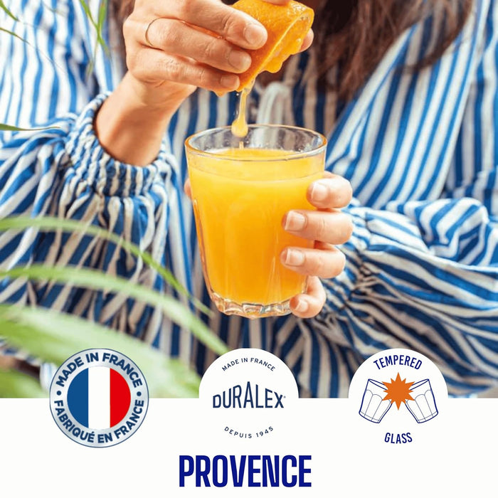 Pack de 6 Vasos Duralex Provence de 250 ml. Cristalería de vidrio templado de alta durabilidad, resistente a golpes y apta para lavavajillas y microondas. Diseño clásico y funcional. Duralex - detalle