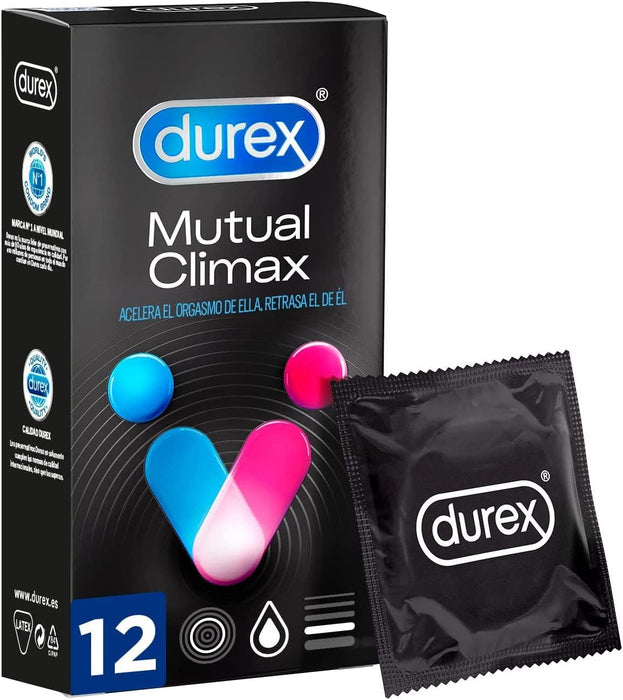 Durex Preservativos Mutual Climax Duplo Pack, 24 condones (2x12). Con puntos, estrías y efecto retardante para sincronizar el orgasmo y disfrutar de un placer más duradero. Durex - zoom