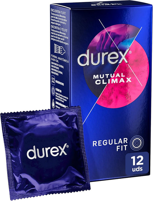 Durex Preservativos Mutual Climax, pack ahorro de 48 condones (4x12). Diseñados con puntos, estrías y lubricante retardante para un clímax simultáneo y una experiencia superior. Durex - extra