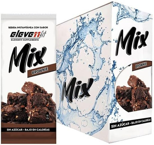 Caja ahorro de 24 sobres de Mix sabor Brownie de ElevenFit. Disfruta del intenso sabor a chocolate sin azúcar, ideal para tus bebidas, batidos y postres saludables. Elevenfit - frontal
