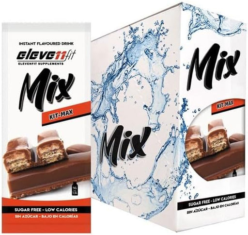 Caja ahorro de 24 sobres de Mix sabor Kitmax de ElevenFit. El sabor a crujiente barquillo bañado en chocolate sin azúcar, para tus batidos y postres más creativos. Elevenfit - frontal