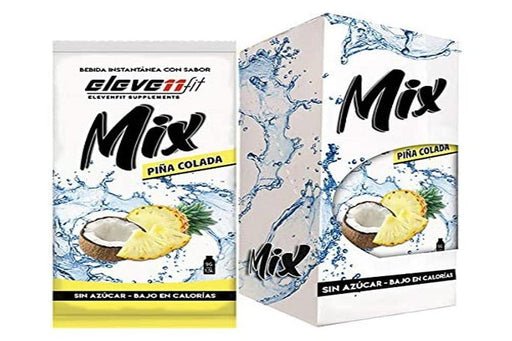 Caja de 12 sobres de bebida Mix sabor Piña Colada de ElevenFit. Disfruta del cóctel más famoso del Caribe en una versión sin azúcar, sin alcohol y baja en calorías. Elevenfit - frontal