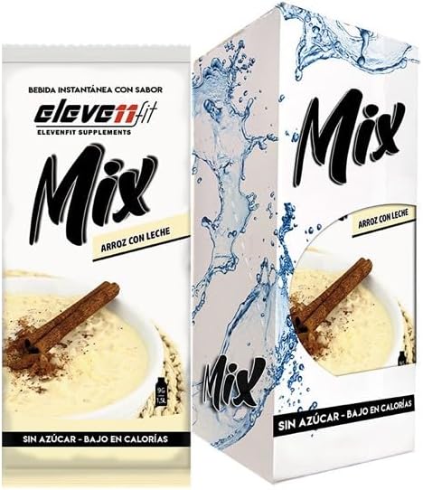 Caja de 12 sobres de Mix sabor Arroz con Leche de ElevenFit. Disfruta del postre tradicional en una bebida sin azúcar, cremosa y perfecta para tus recetas saludables. Elevenfit - frontal
