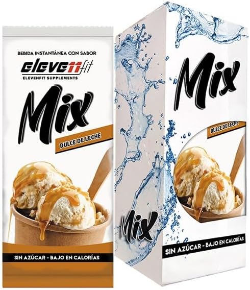 Caja de 12 sobres de Mix sabor Dulce de Leche de ElevenFit. El sabor más cremoso y goloso para tus bebidas y postres, ahora en una versión sin azúcar y baja en calorías. Elevenfit - frontal