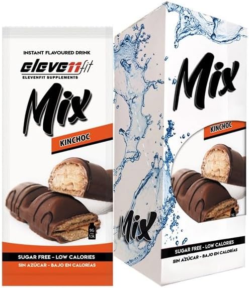 Caja de 12 sobres de Mix sabor Kinchoc de ElevenFit. El sabor a tu snack de chocolate y avellana preferido, ahora en una versión sin azúcar para tus bebidas y postres. Elevenfit - frontal