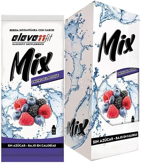 Eleven Fit Mix Bebida en polvo sabor Frutas del Bosque, Caja con 12 sobres sin azúcar. Mezcla instantánea para preparar una bebida refrescante, muy baja en calorías y 100% saludable. Elevenfit - frontal