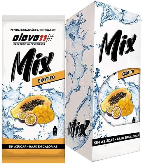 Eleven Fit Mix Bebida instantánea en polvo sabor Exótico, Caja con 12 sobres sin azúcar. Mezcla baja en calorías para dar un toque de sabor único a tu agua y mejorar tu hidratación. Elevenfit - frontal