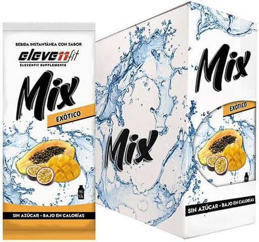 Eleven Fit Mix Bebida Instantánea en polvo Sabor Exótico, Caja con 24 sobres sin azúcar. Mezcla de frutas exóticas para una hidratación deliciosa y baja en calorías, ideal para todos. Elevenfit - frontal