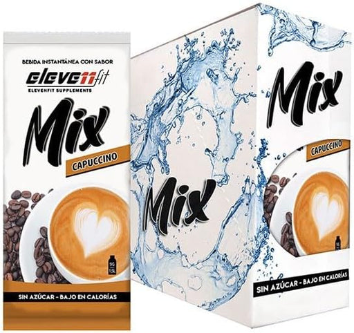Eleven Fit Mix Bebida Instantánea Sabor Capuccino, Caja de 24 Sobres. Disfruta de tu café favorito en versión saludable: sin azúcar, bajo en calorías y perfecto para tomar frío o caliente. Elevenfit - frontal